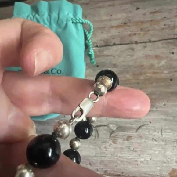Like New!  Tiffany & Co. Sterling Silver and Black Onyx Beaded Bracelet - 7.5 In - Picture 3 of 4